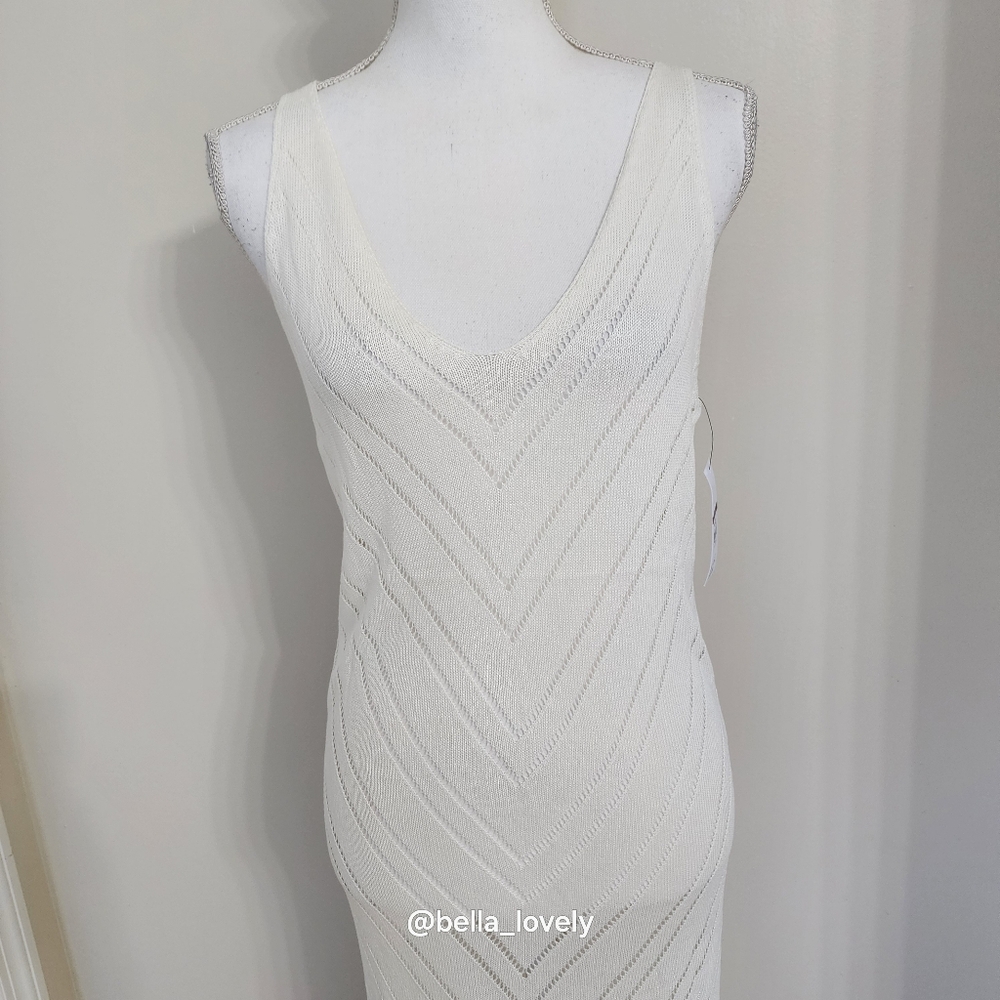 NWT! Elegant White Sweater Knit Sheer Maxi Dress Coverup - Picture 10 of 11